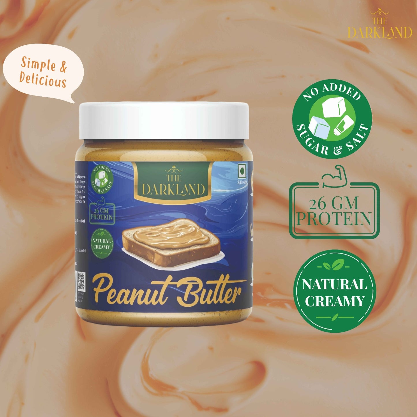 Natural Peanut Butter | NO ADDED SUGAR & SALT | 100% PEANUTS | UNSWEETNED CREAMY | 26 GM PROTEIN